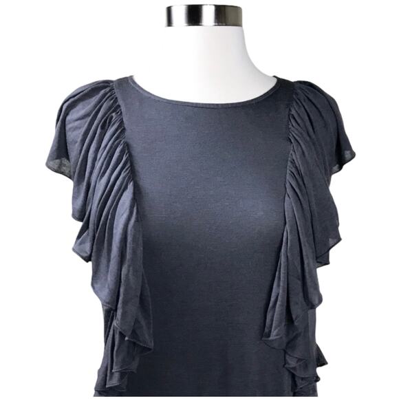 DEVELOPMENT ERICA DAVIES Brown Shift Jersey Dress Flutter Sleeve Viscose Silk 0 - Picture 2 of 9